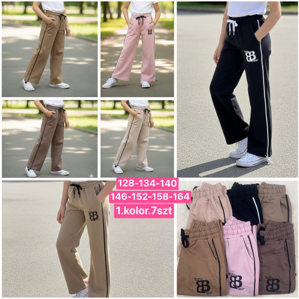 Spodnie dziewczęce Roz 128-164, 1 kolor Paczka 7 szt 1